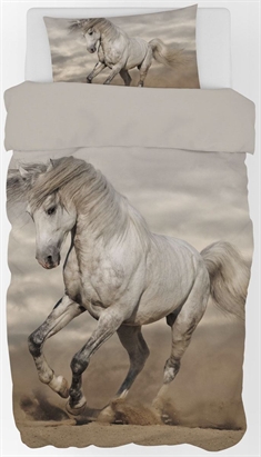 Sengetøy barn - Stor hvit hest - 100% bomull - 150x210 cm